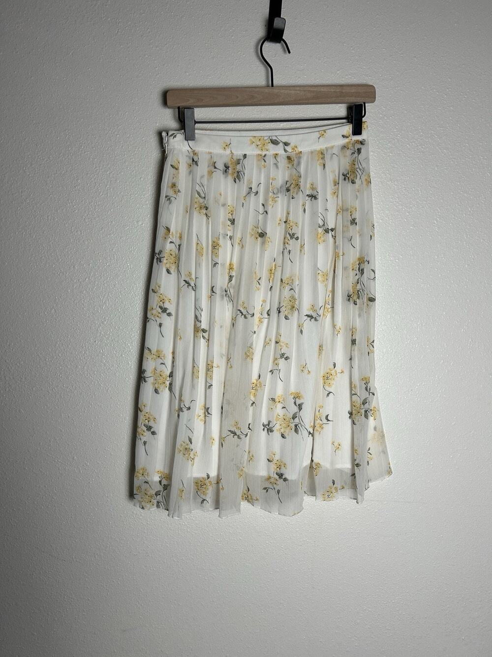 Abercrombie Fitch Womens Floral Pleated Midi Skirt White Balletcore Size S